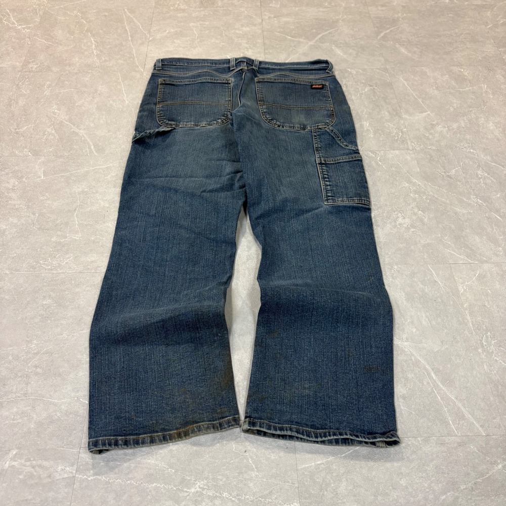 Dickies Mens Relaxed Fit Carpenter Jeans Blue Denim Distressed 33x30 4524